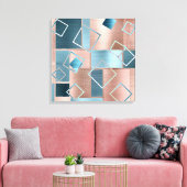 Luxe Abstract | Blush Roos Gold en Blauwgroen geom Canvas Afdruk (Insitu (Woonkamer))