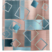 Luxe Abstract | Blush Roos Gold en Blauwgroen geom Douchegordijn (Voorkant)