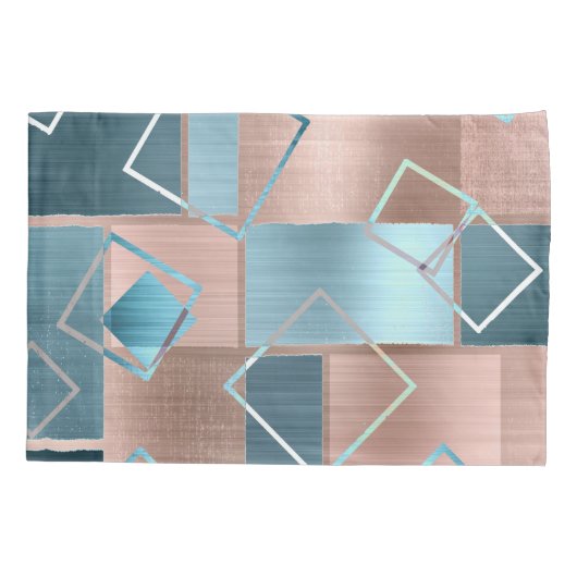 Luxe Abstract | Blush Roos Gold en Blauwgroen geom Kussensloop (Achterkant)