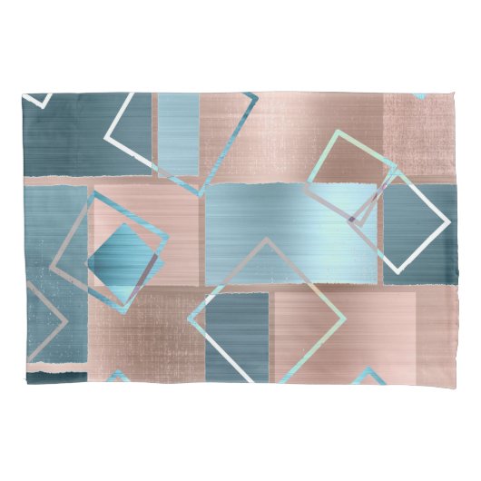 Luxe Abstract | Blush Roos Gold en Blauwgroen geom Kussensloop (Voorkant)