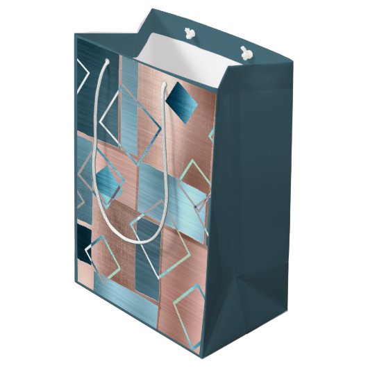 Luxe Abstract | Blush Roos Gold en Blauwgroen geom Medium Cadeauzakje (Achterkant Gekanteld)