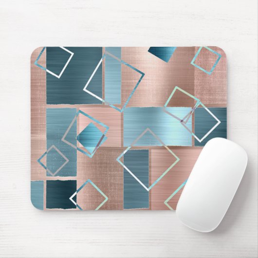 Luxe Abstract | Blush Roos Gold en Blauwgroen geom Muismat (Met muis)