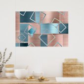 Luxe Abstract | Blush Roos Gold en Blauwgroen geom Poster (Keuken)