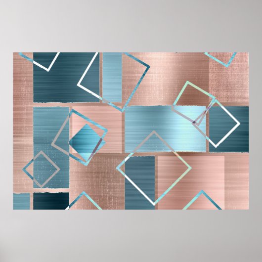 Luxe Abstract | Blush Roos Gold en Blauwgroen geom Poster (Voorkant)