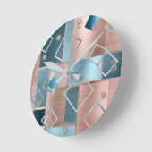 Luxe Abstract | Blush Roos Gold en Blauwgroen geom Ronde Klok (Hoek)