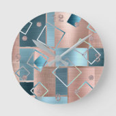 Luxe Abstract | Blush Roos Gold en Blauwgroen geom Ronde Klok (Voorkant)