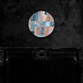 Luxe Abstract | Blush Roos Gold en Blauwgroen geom Ronde Klok