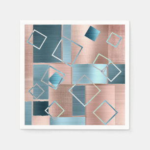 Luxe Abstract   Blush Roos Gold en Blauwgroen geom Servet
