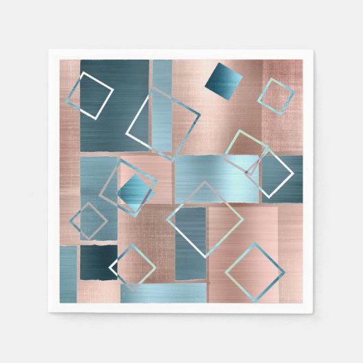 Luxe Abstract | Blush Roos Gold en Blauwgroen geom Servet (Voorkant)