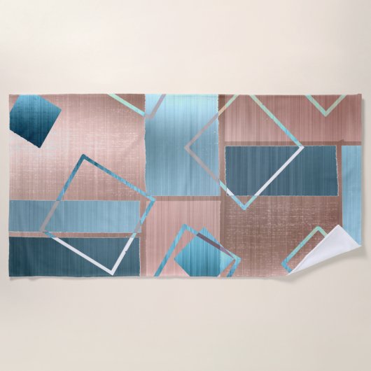 Luxe Abstract | Blush Roos Gold en Blauwgroen geom Strandlaken (Voorkant)