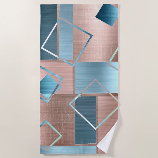 Luxe Abstract | Blush Roos Gold en Blauwgroen geom Strandlaken (Voorkant)