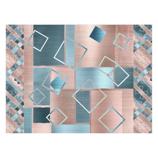 Luxe Abstract | Blush Roos Gold en Blauwgroen geom Tafelkleed (Voorkant (Horizontaal))