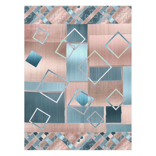 Luxe Abstract | Blush Roos Gold en Blauwgroen geom Tafelkleed (Voorkant)