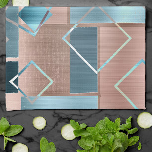 Luxe Abstract   Blush Roos Gold en Blauwgroen geom Theedoek