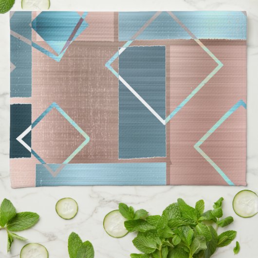 Luxe Abstract | Blush Roos Gold en Blauwgroen geom Theedoek (Gevouwen)