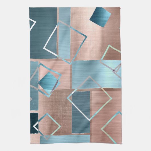 Luxe Abstract | Blush Roos Gold en Blauwgroen geom Theedoek (Verticaal)