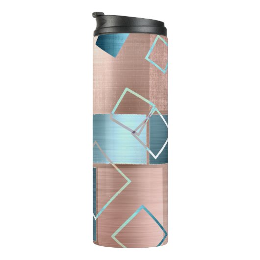 Luxe Abstract | Blush Roos Gold en Blauwgroen geom Thermosbeker (Geroteerd rechts)