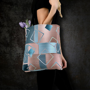 Luxe Abstract   Blush Roos Gold en Blauwgroen geom Tote Bag
