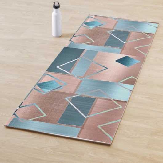 Luxe Abstract | Blush Roos Gold en Blauwgroen geom Yogamat (In situ)