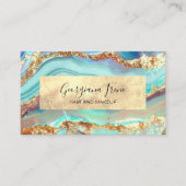 Luxe Abstract Faux Agaat Marmer Blauwgroen Goud Visitekaartje (Voorkant)