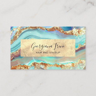 Luxe Abstract Faux Agaat Marmer Blauwgroen Goud Visitekaartje