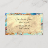 Luxe Abstract Faux Agaat Marmer Blauwgroen Goud Visitekaartje (Achterkant)