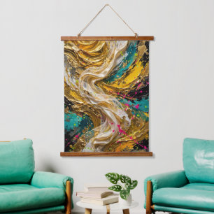 Luxe Abstract Goudblad Vloeibare Zijde Hangend Wandkleed