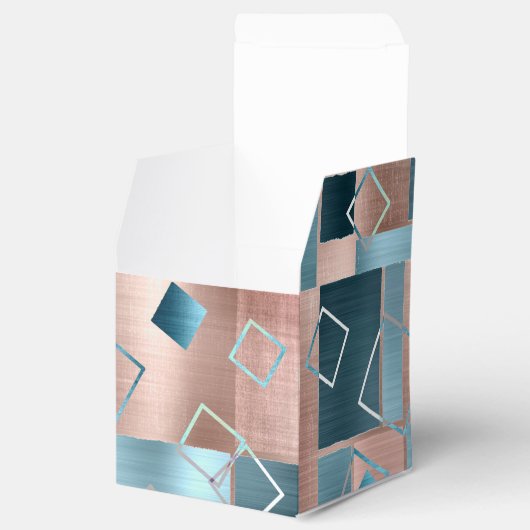 Luxe Abstract | Koper Roze Goud en Turquoise Vorme Bedankdoosjes (Geopend)