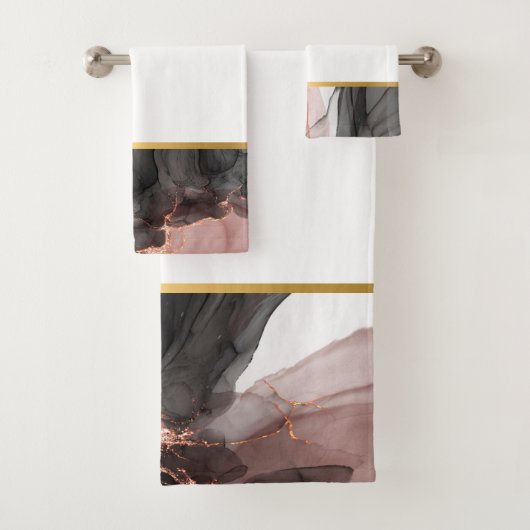 LUXE ABSTRACT ROOS BLACK BATHROOM TOWEL SET BAD HANDDOEK (Insitu)
