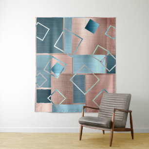 Luxe Abstract   Roze Goud en Teal Foto Achtergrond Wandkleed