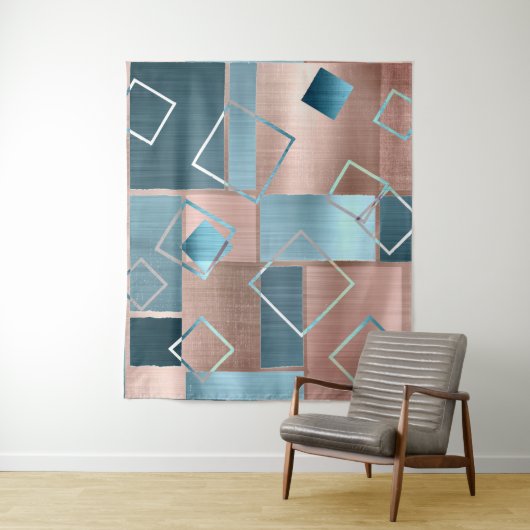 Luxe Abstract | Roze Goud en Turkoois Foto Achterg Wandkleed (In situ)