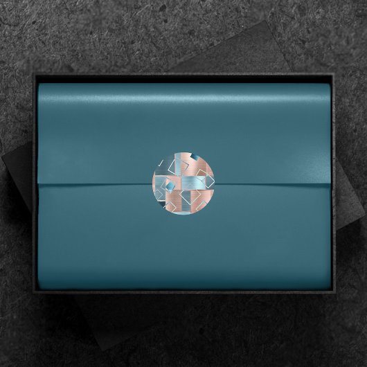 Luxe Abstract | Roze Goud en Turquoise Geometrisch Ronde Sticker