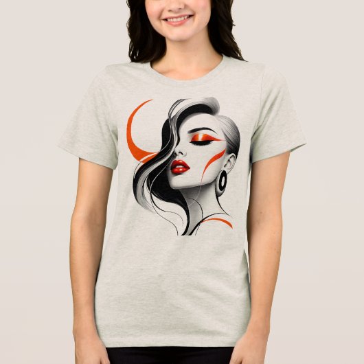 Luxe Abstract Vrouwenportret Ontwerp Tri-Blend Shirt (Voorkant)