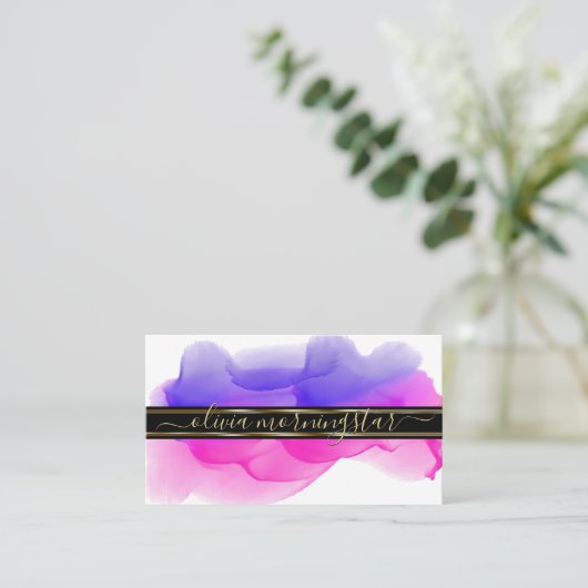 Luxe Abstract Waterverf Ink Vlekken Indigo Fuchsia Visitekaartje (Staand voorkant)