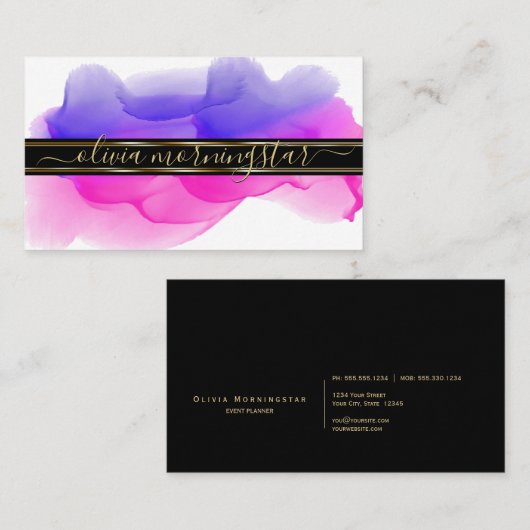 Luxe Abstract Waterverf Ink Vlekken Indigo Fuchsia Visitekaartje (Voorkant / Achterkant)