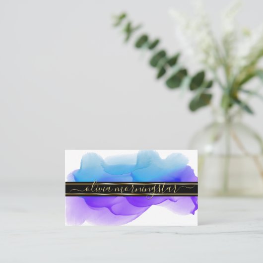 Luxe Abstract Waterverf Inktvlekken Indigo Kobalt Visitekaartje (Staand voorkant)