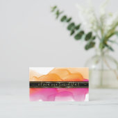 Luxe Abstract Waterverf Inktvlekken Koraal Fuchsia Visitekaartje (Staand voorkant)