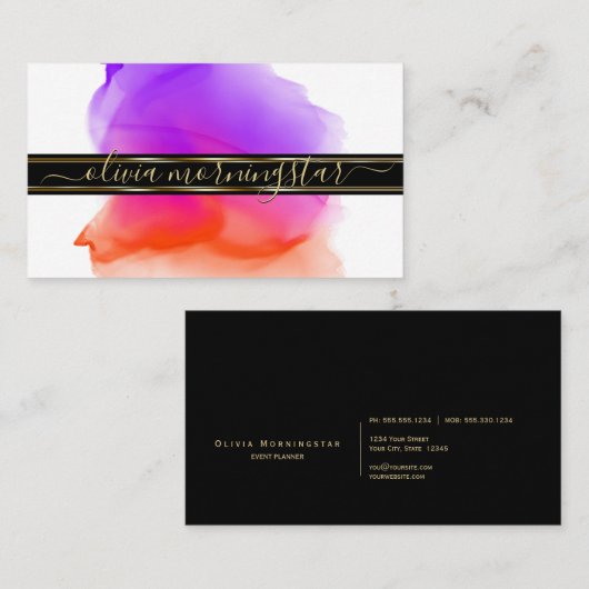 Luxe Abstract Waterverf Inktvlekken Koraal Paars Visitekaartje (Voorkant / Achterkant)