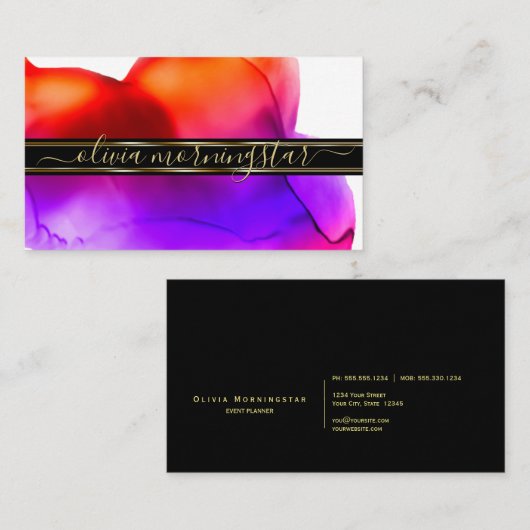 Luxe Abstract Waterverf Inktvlekken Levendig Koraa Visitekaartje (Voorkant / Achterkant)