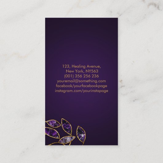 Luxe Abstracte Amethyst Leaves Branch Visitekaartje (Achterkant)