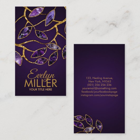 Luxe Abstracte Amethyst Leaves Branch Visitekaartje (Voorkant / Achterkant)