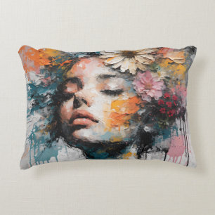 Luxe Abstracte Bloemenschildering van Vrouw Portre Accent Kussen