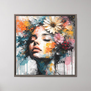 Luxe Abstracte Bloemenschildering van Vrouw Portre Canvas Afdruk