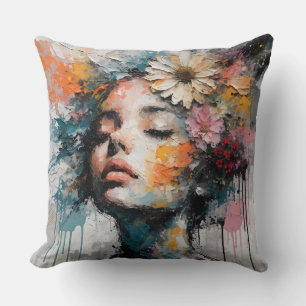 Luxe Abstracte Bloemenschildering van Vrouw Portre Kussen