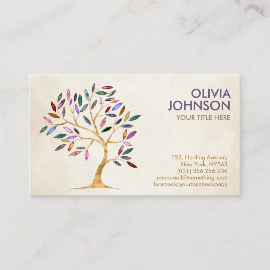 Luxe Abstracte boom kleurrijke geodebladeren Visitekaartje (Voorkant)