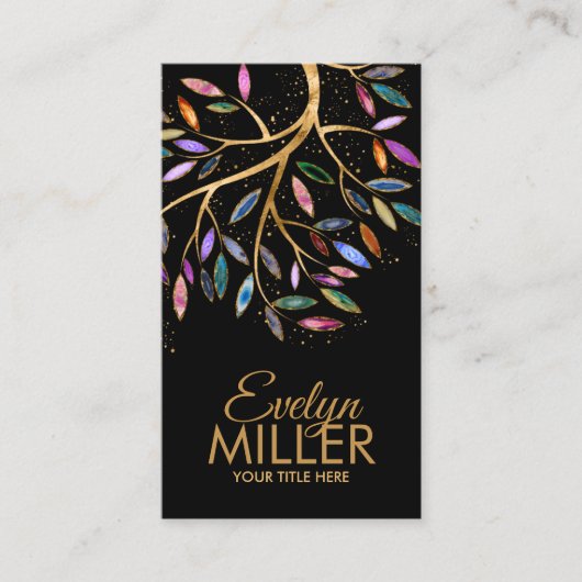 Luxe Abstracte boom kleurrijke geodebladeren Visitekaartje (Voorkant)
