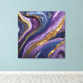 Luxe Abstracte Canvas Muurkunst | Paarse, blauwe & (Insitu (Houten vloer))