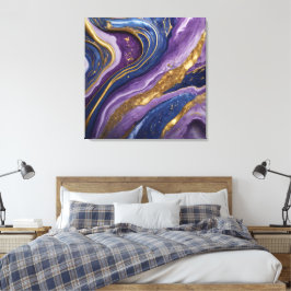 Luxe Abstracte Canvas Muurkunst | Paarse, blauwe & Afdruk