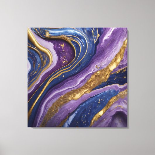 Luxe Abstracte Canvas Muurkunst | Paarse, blauwe & Afdruk (Voorkant)