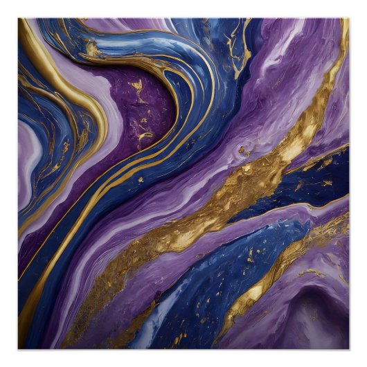 Luxe Abstracte Canvas Muurkunst | Paarse, blauwe & Perfect Poster (Voorkant)